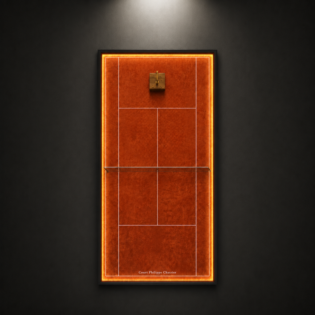 Premium Rectangular Racket Display Frame - Court Philippe-Chatrier (LED Gallery Edition)