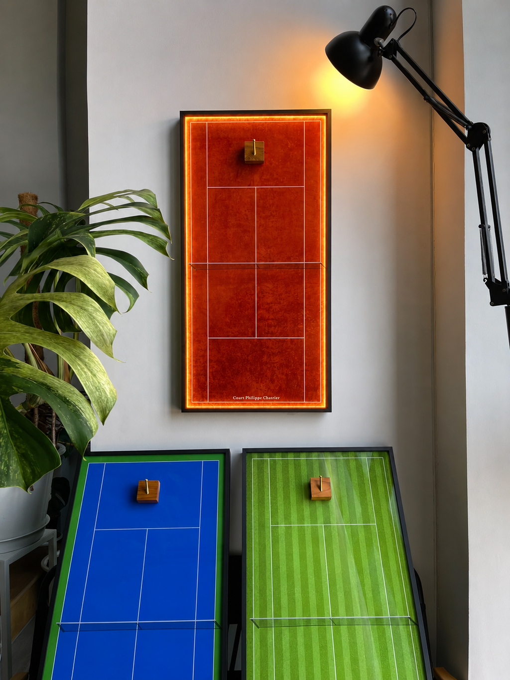 Premium Rectangular Racket Display Frame - Court Philippe-Chatrier (LED Gallery Edition)