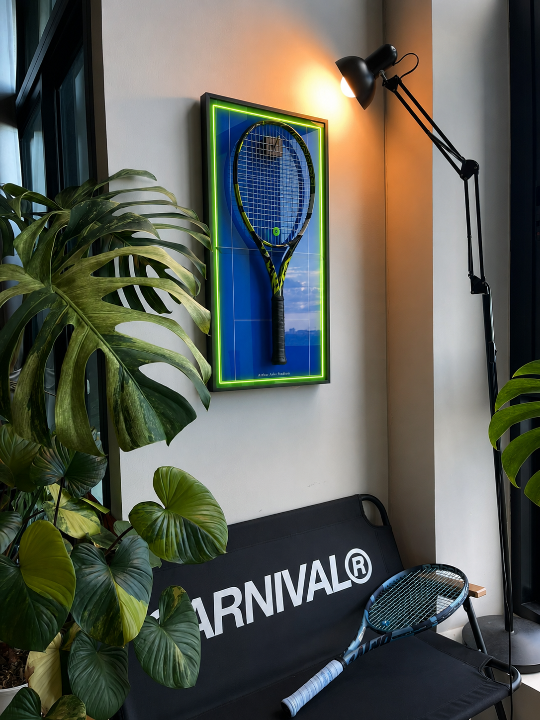 Premium Rectangular Racket Display Frame - Arthur Ashe Stadium (LED Gallery Edition)