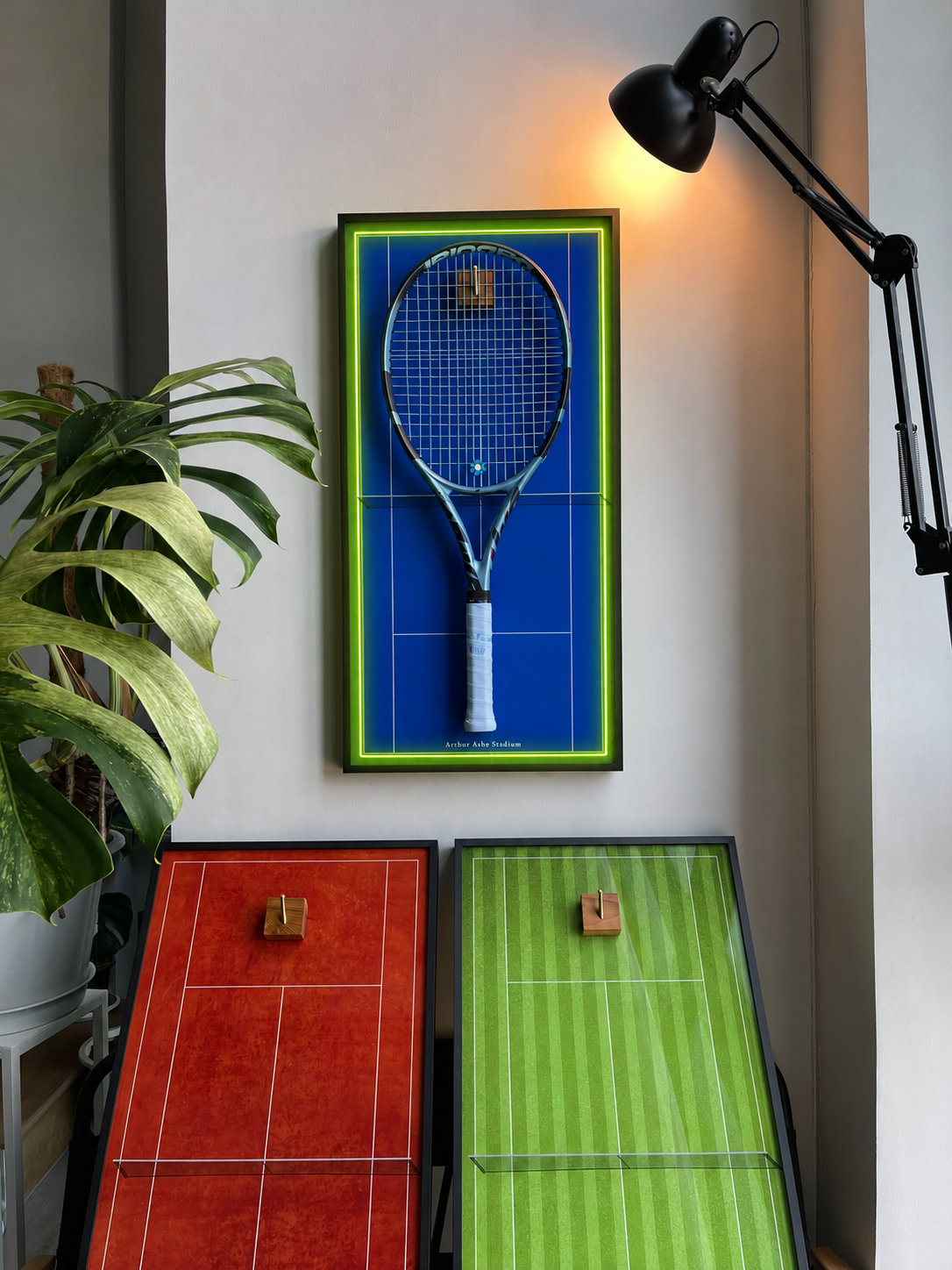 Premium Rectangular Racket Display Frame - Arthur Ashe Stadium (LED Gallery Edition)