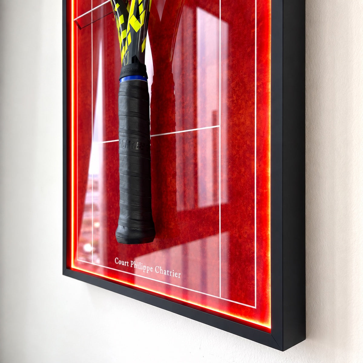 Premium Rectangular Racket Display Frame - Court Philippe-Chatrier (LED Gallery Edition)