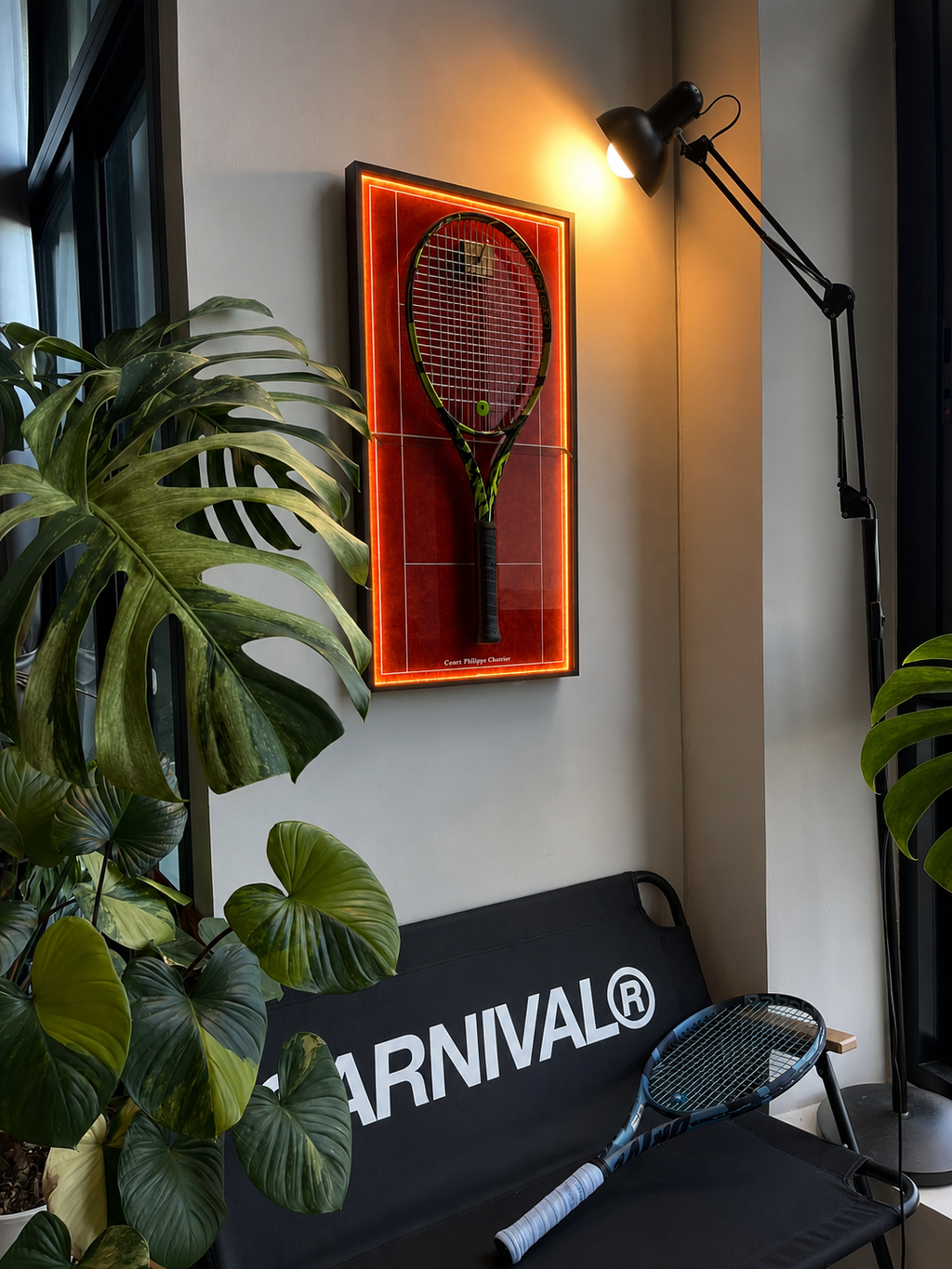 Premium Rectangular Racket Display Frame - Court Philippe-Chatrier (LED Gallery Edition)